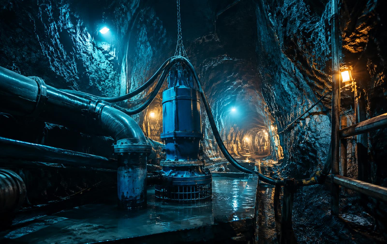 Underground mine tunnel with dewatering pump